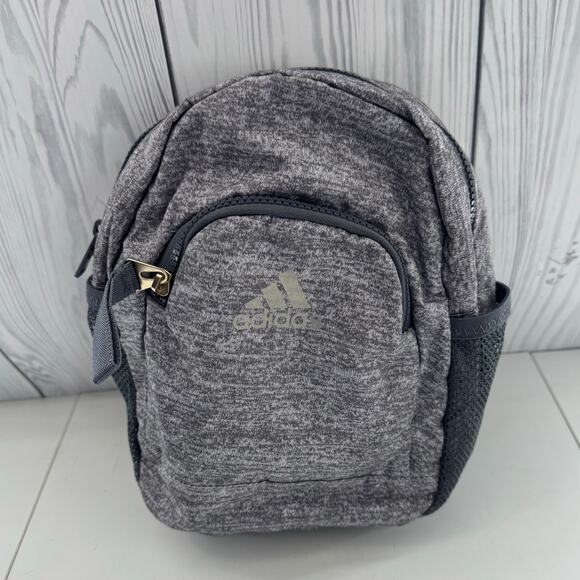 Adidas Mini Backpack Small Travel Bag Gray Gold Zipper Logo - Picture 1 of 6